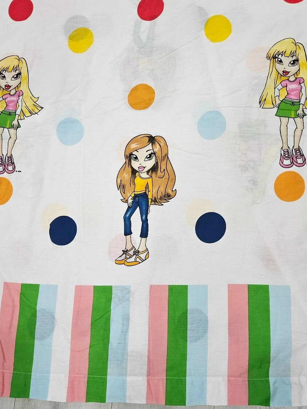 VTG Lil Bratz FULL Sheet Set & Pillowcases Pink Large Polka Dots Stripes Y2K